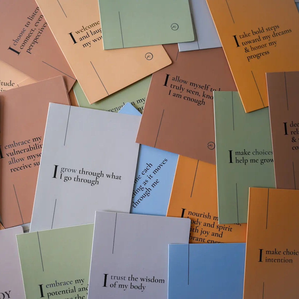 Collection of colorful blink cards with text on a white background