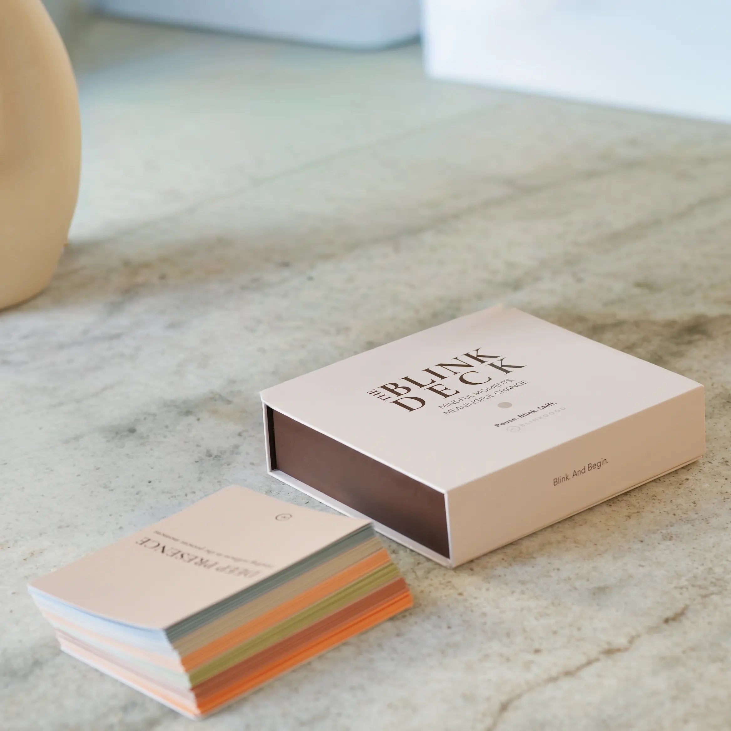 blink deck mindfulness and intention cards on a table. intentional living tool