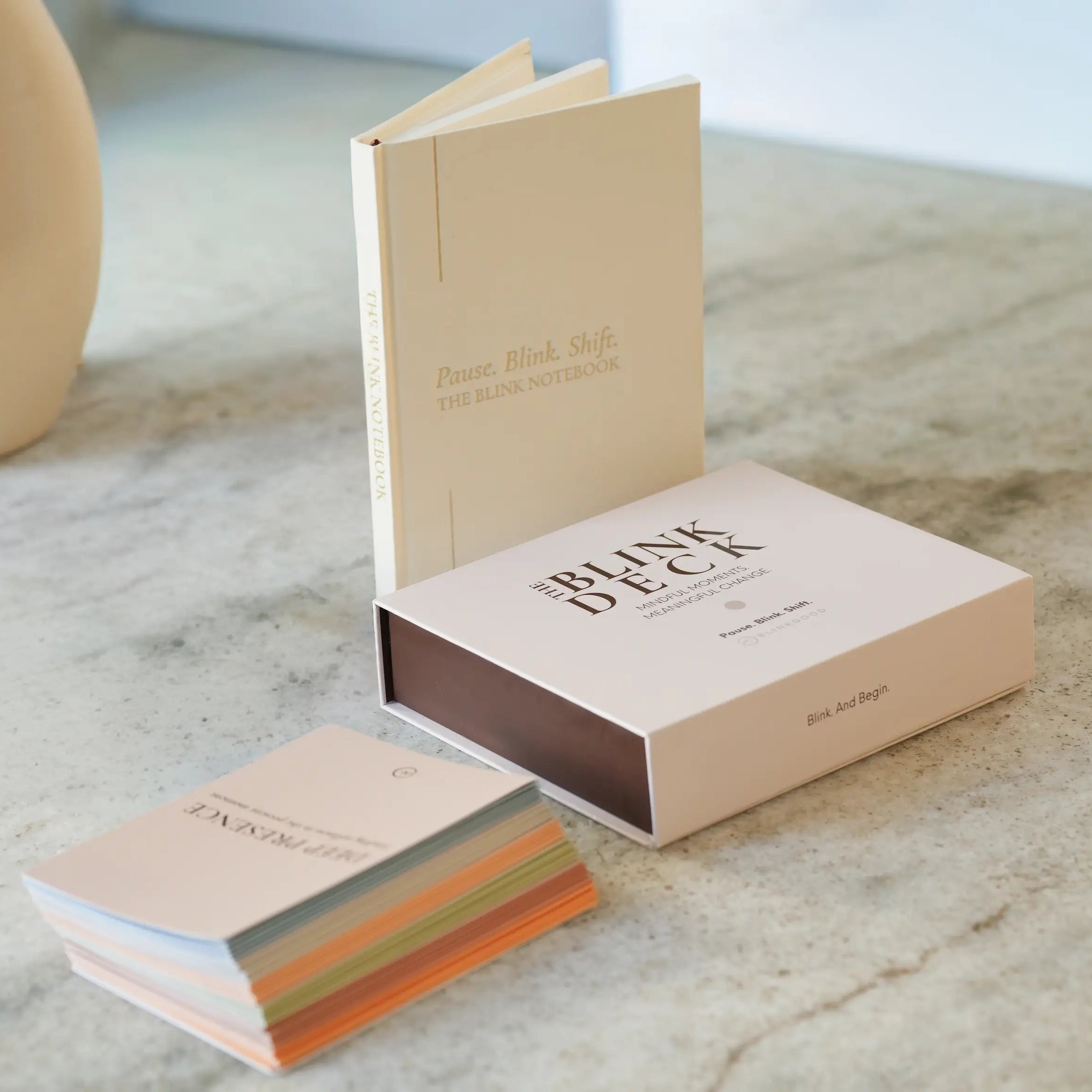 blink deck and notebook with card stack